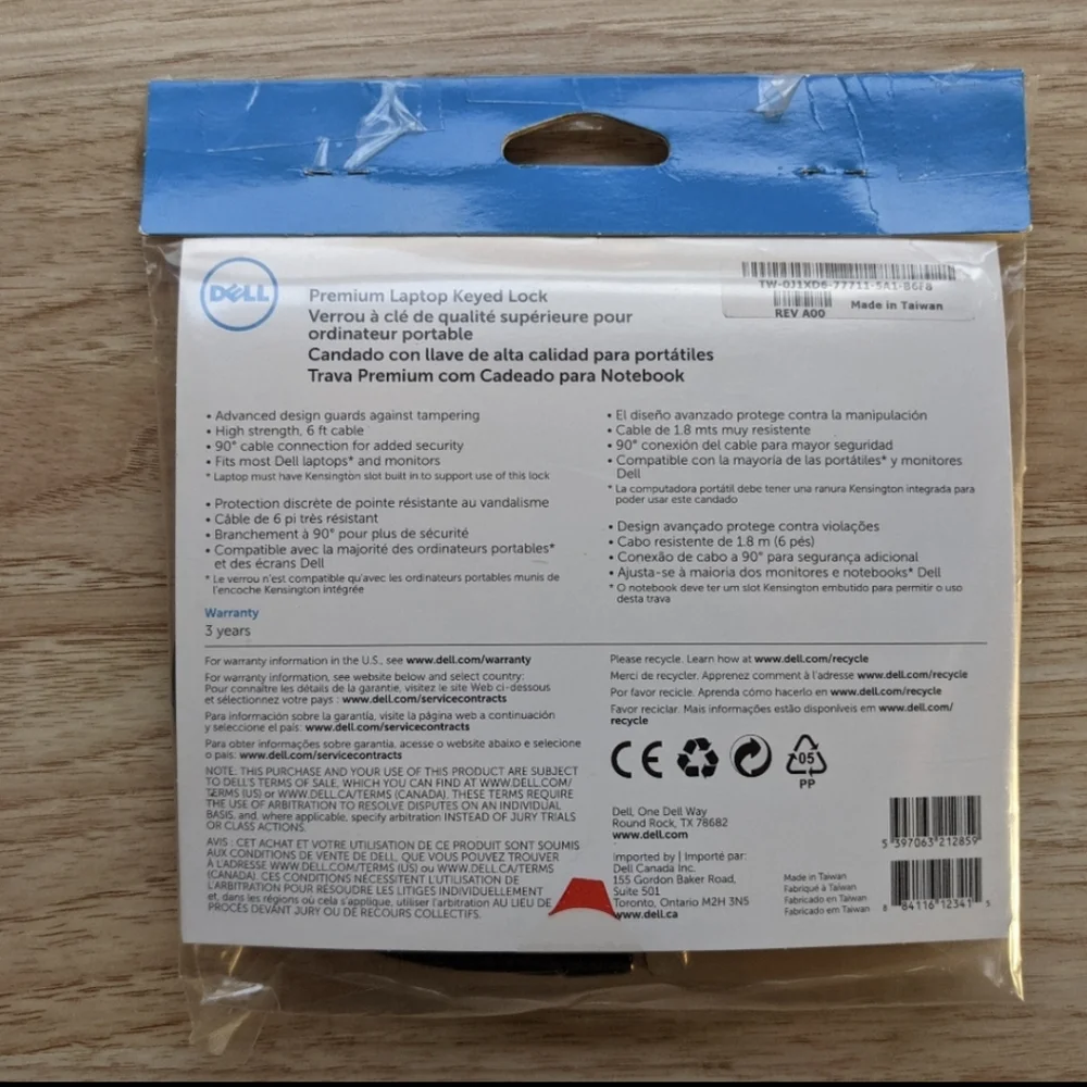 Dell keyed laptop cable lock six feet